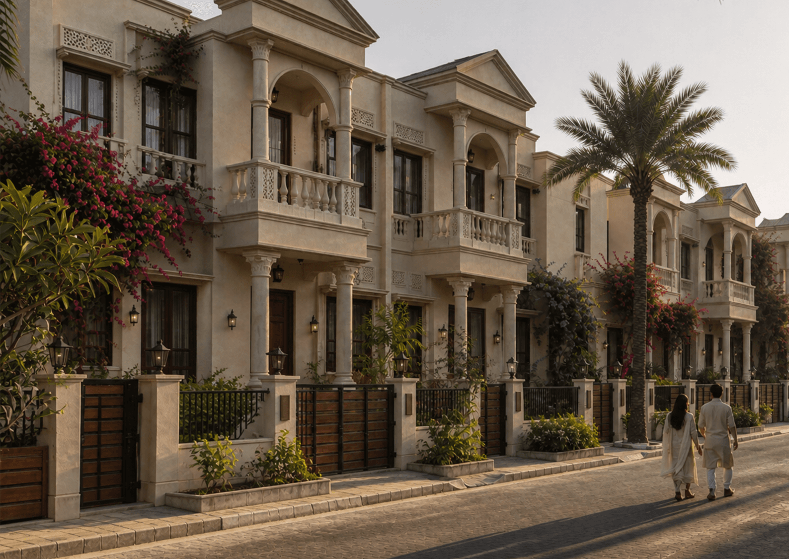 Palm Resort villas with bougainvillea and palm trees in Mandvi